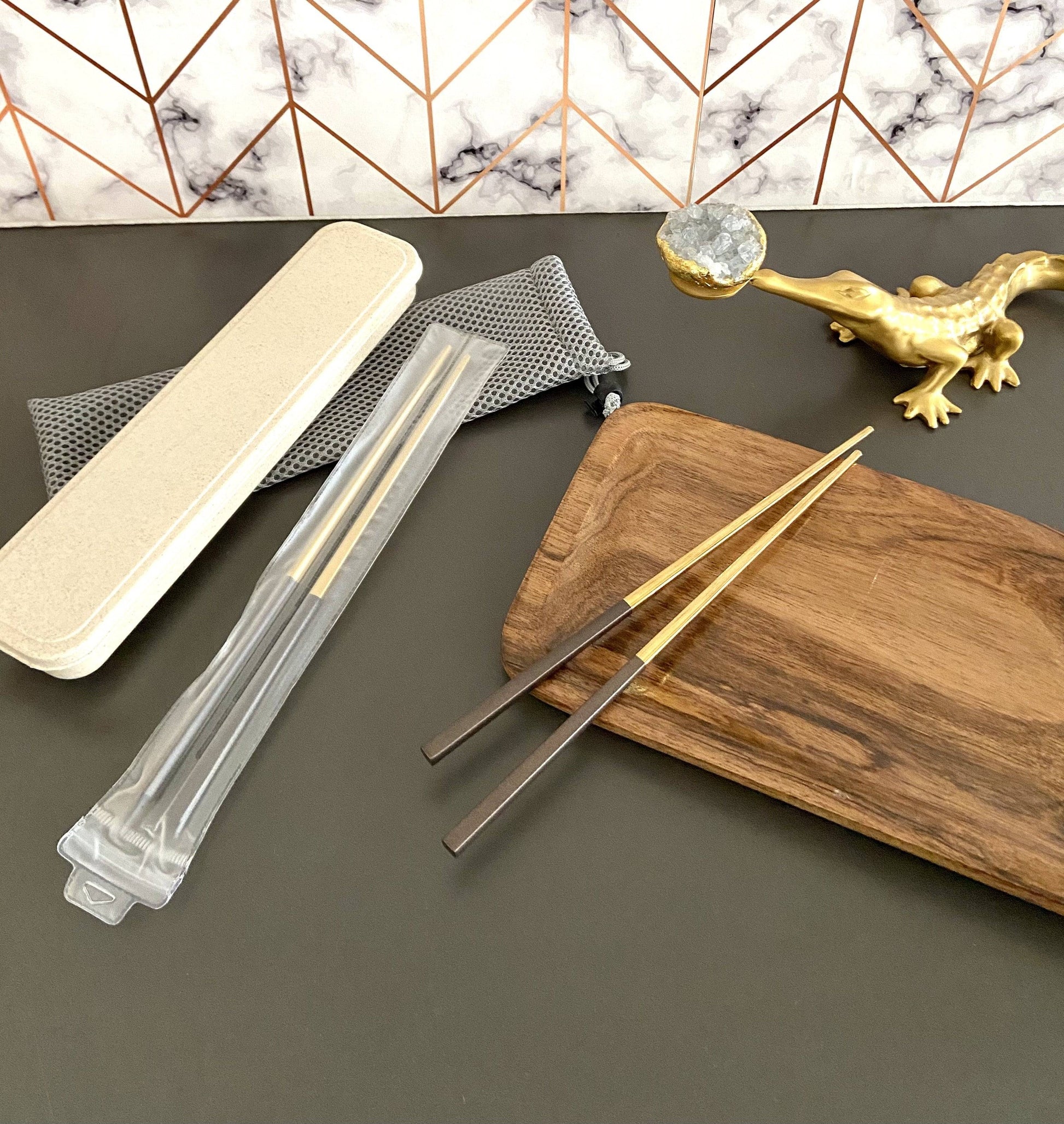 Nordic Coffee Brown Gold Chopsticks Cutlery - The Decor Circle