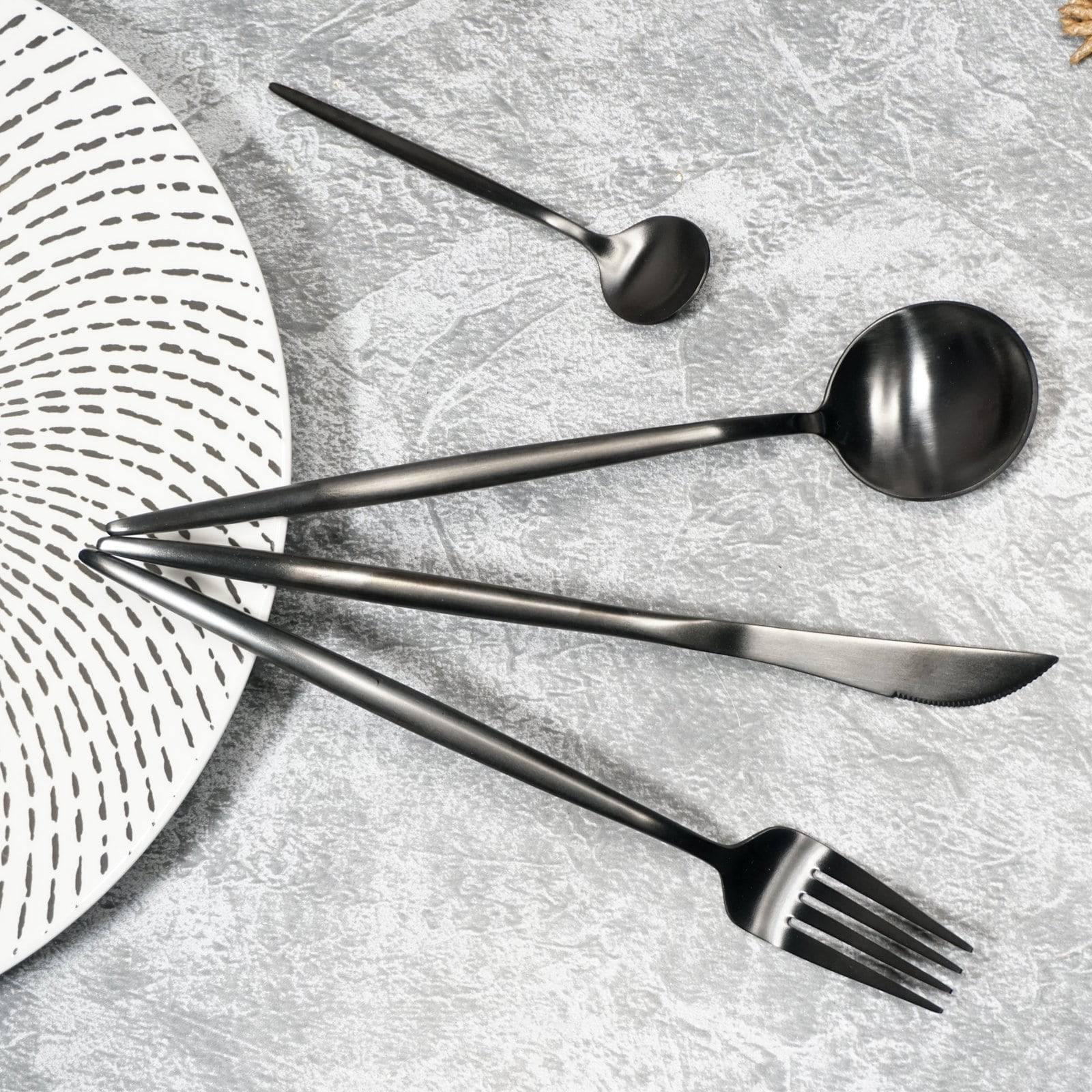 Home Decor Nordic Stainless Steel Dining Cutlery Set-Matt Black - The Decor Circle