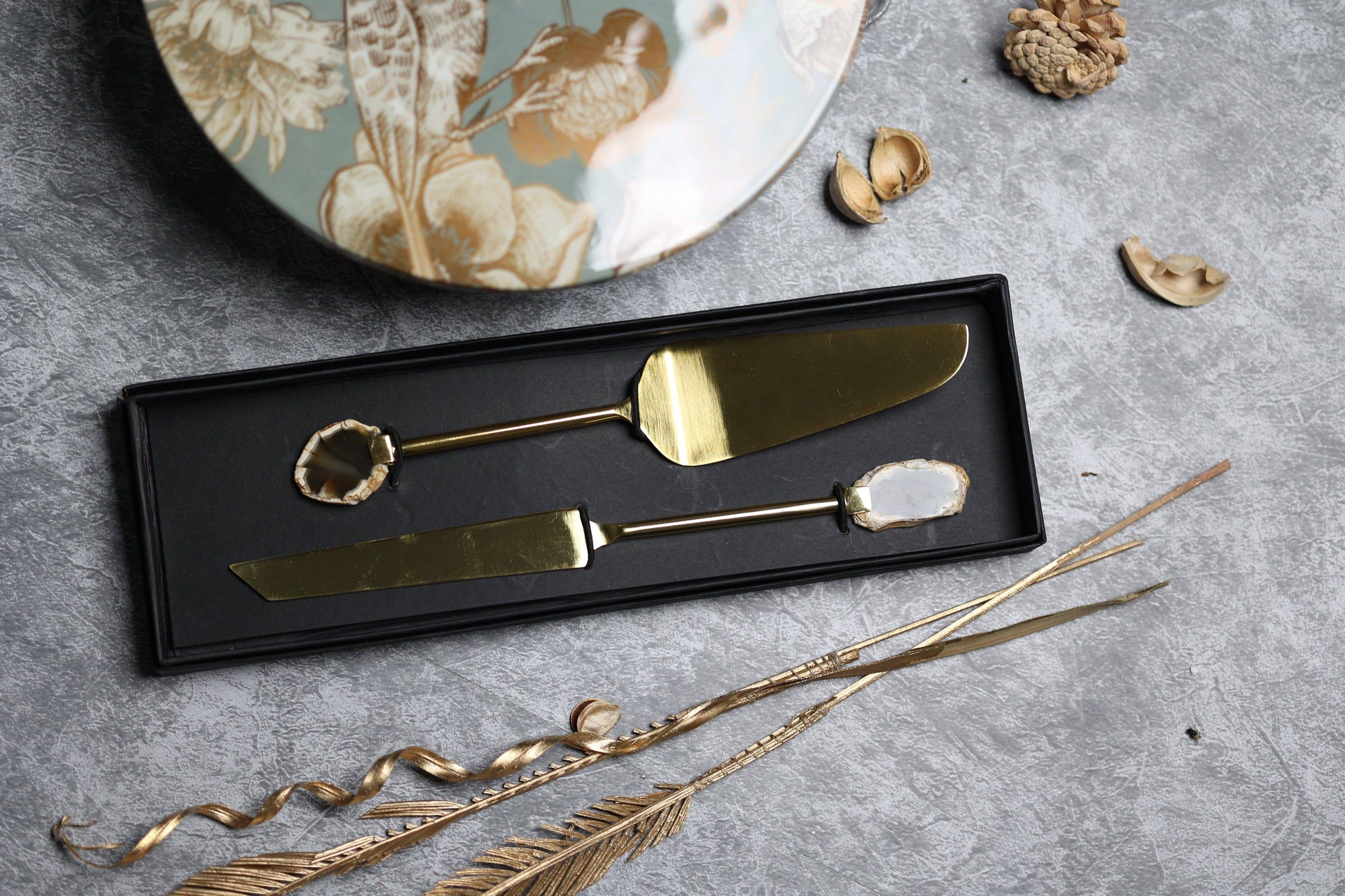 Stainless Steel Agate Cake Knife Server Set(Set of 2)