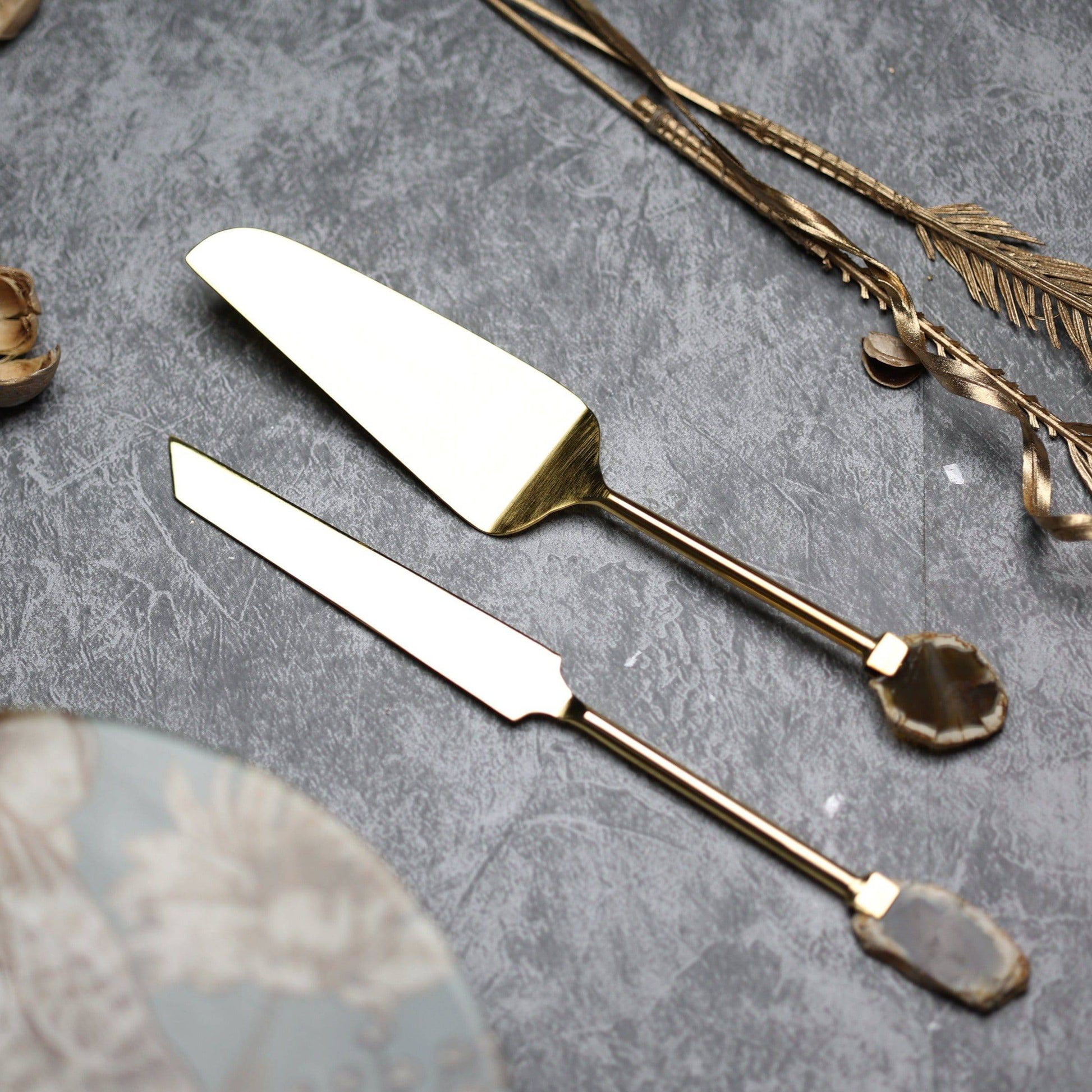 Stainless Steel Agate Cake Knife Server Set(Set of 2)