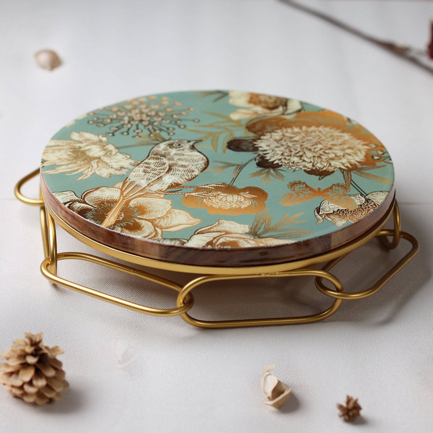 Home Tableware Gold Swirl Luxury Cheese/Cake Platter-Bird paradise - The Decor Circle
