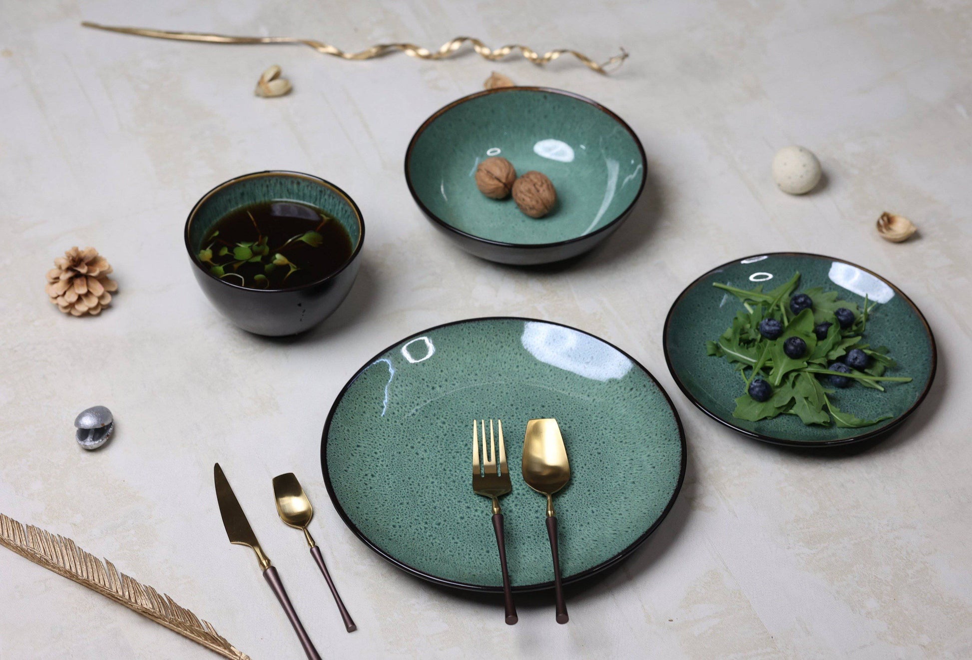 Luxury Inpensus Dinnerset Ceramic Green Dinner Plate (Large) - The Decor Circle