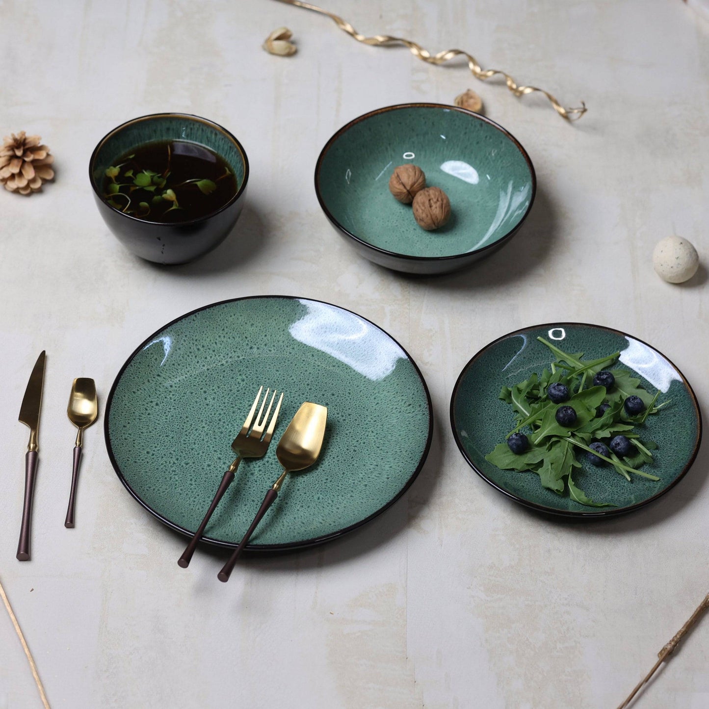 Luxury Inpensus Dinnerset Ceramic Green Serving Bowl (Large) - The Decor Circle