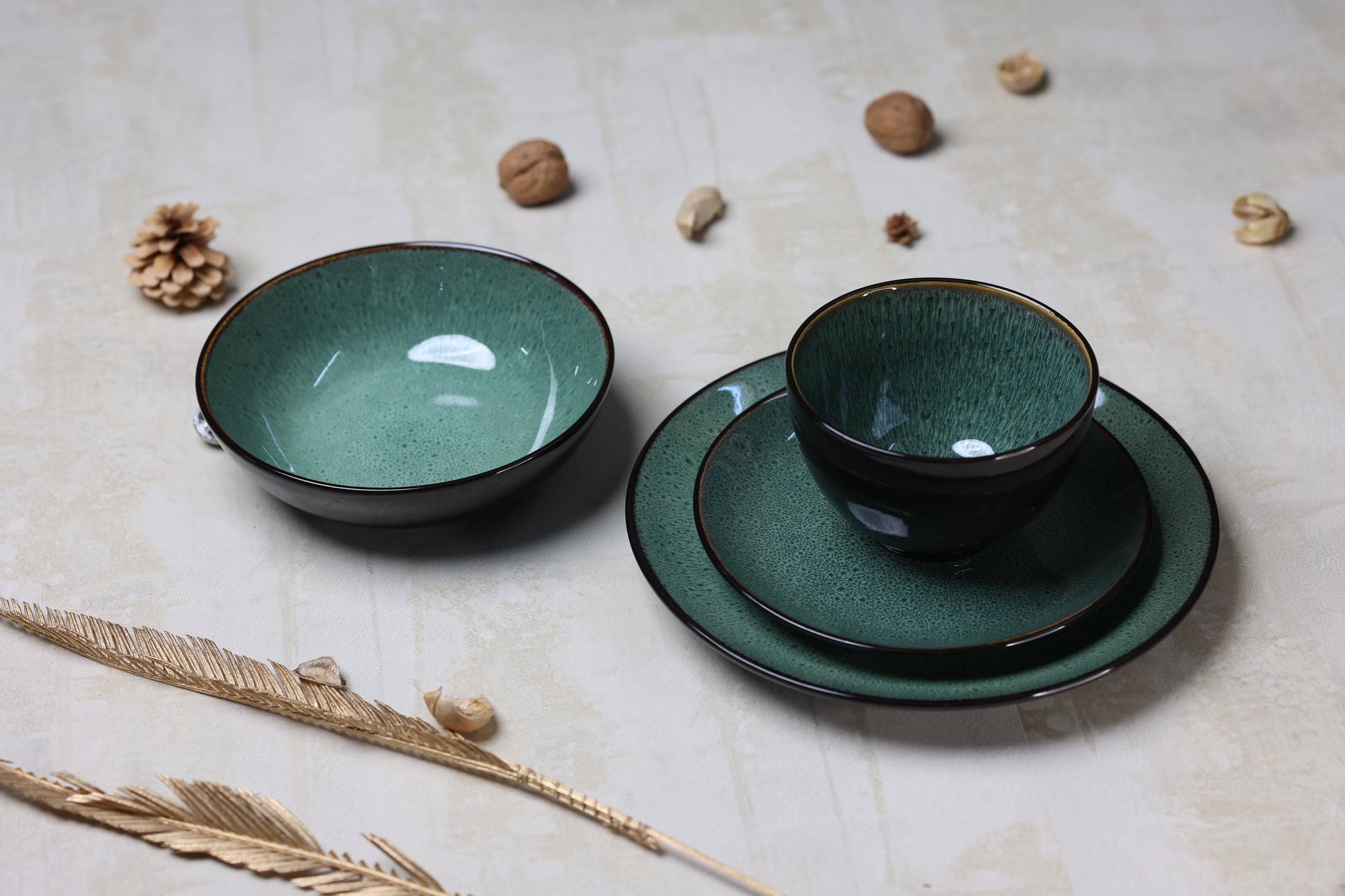 Luxury Inpensus Green Ceramic Dinnerset - 22 PCS - The Decor Circle