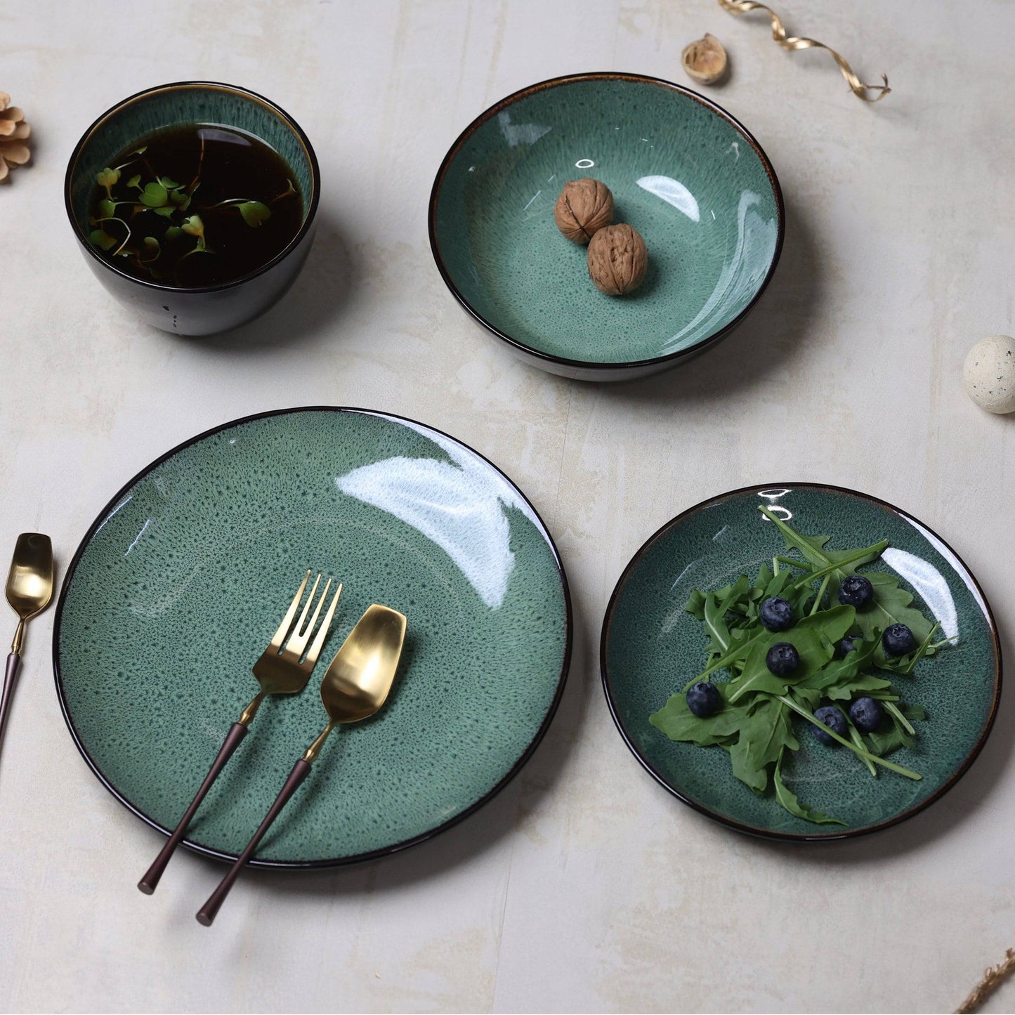 Luxury Inpensus Green Ceramic Dinnerset - 22 PCS - The Decor Circle