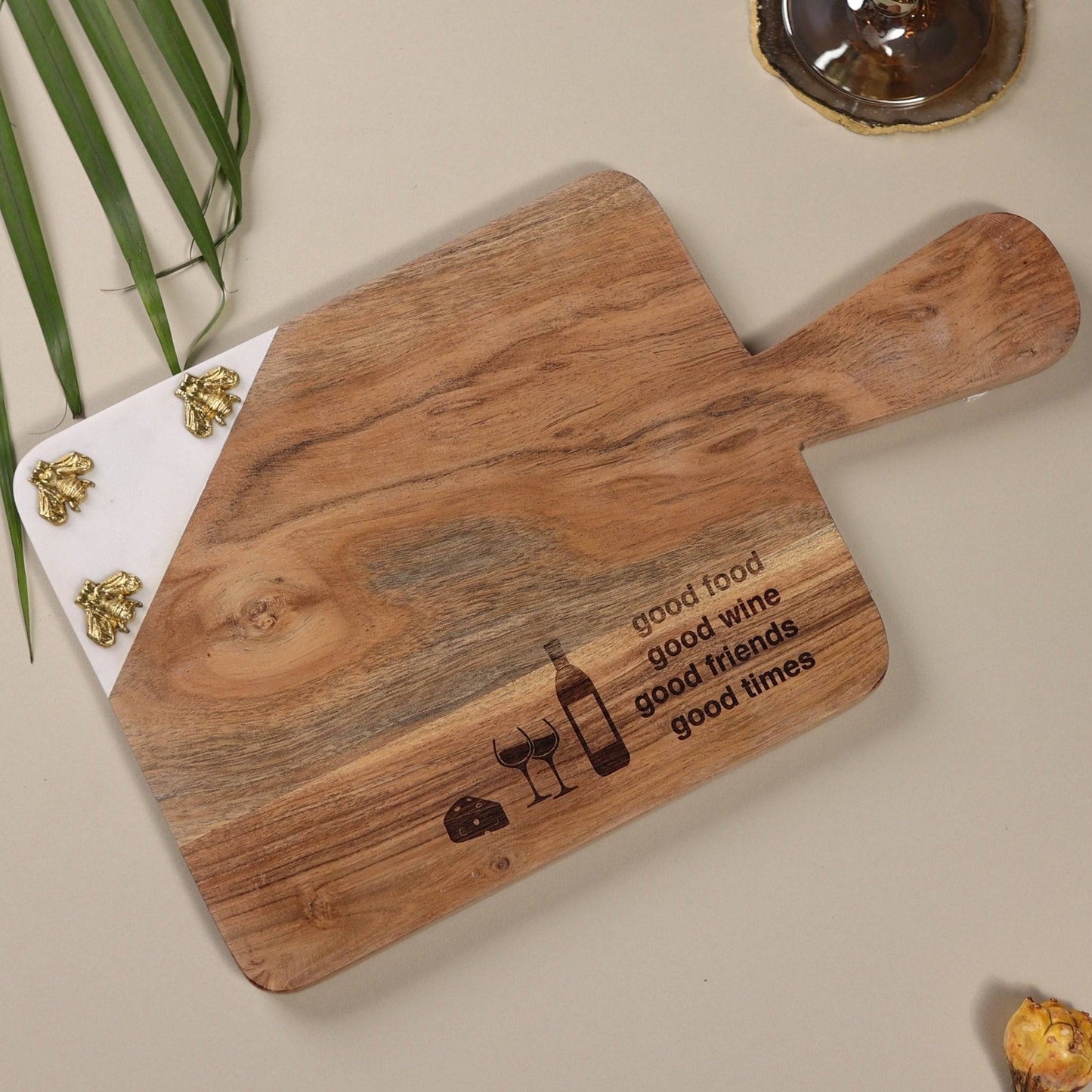 Wooden Marble 'Good Times' Cheese/Bread Platter (11 inches) - The Decor Circle