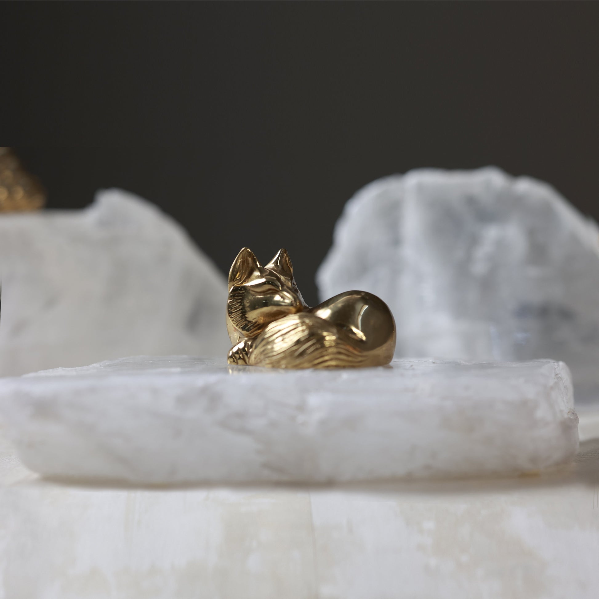 Fox Observer Rock Crystal Brass Animal Sculptures - The Decor Circle