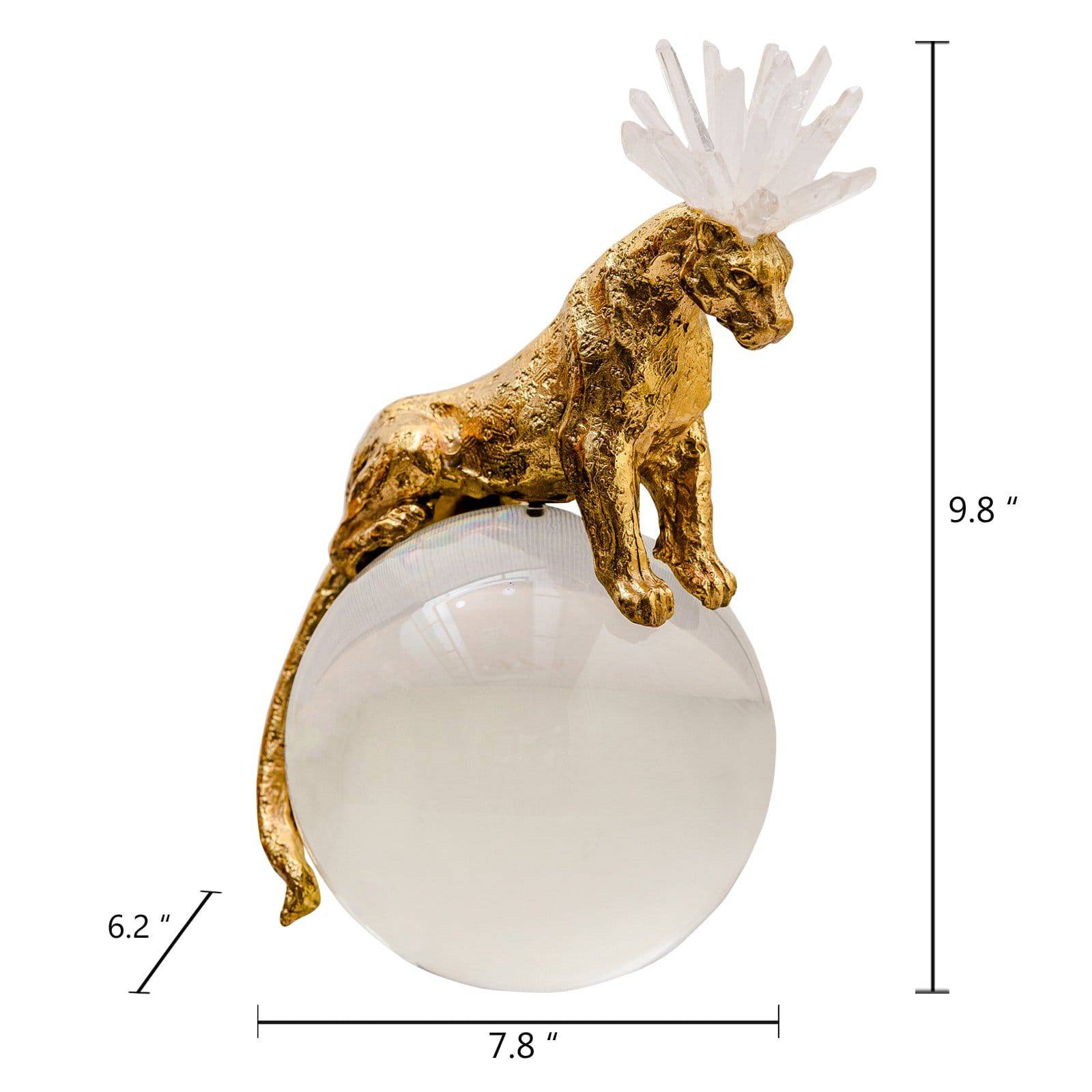 Home Decor Indomitus Leopard Rock Crystal Brass Sculpture - The Decor Circle
