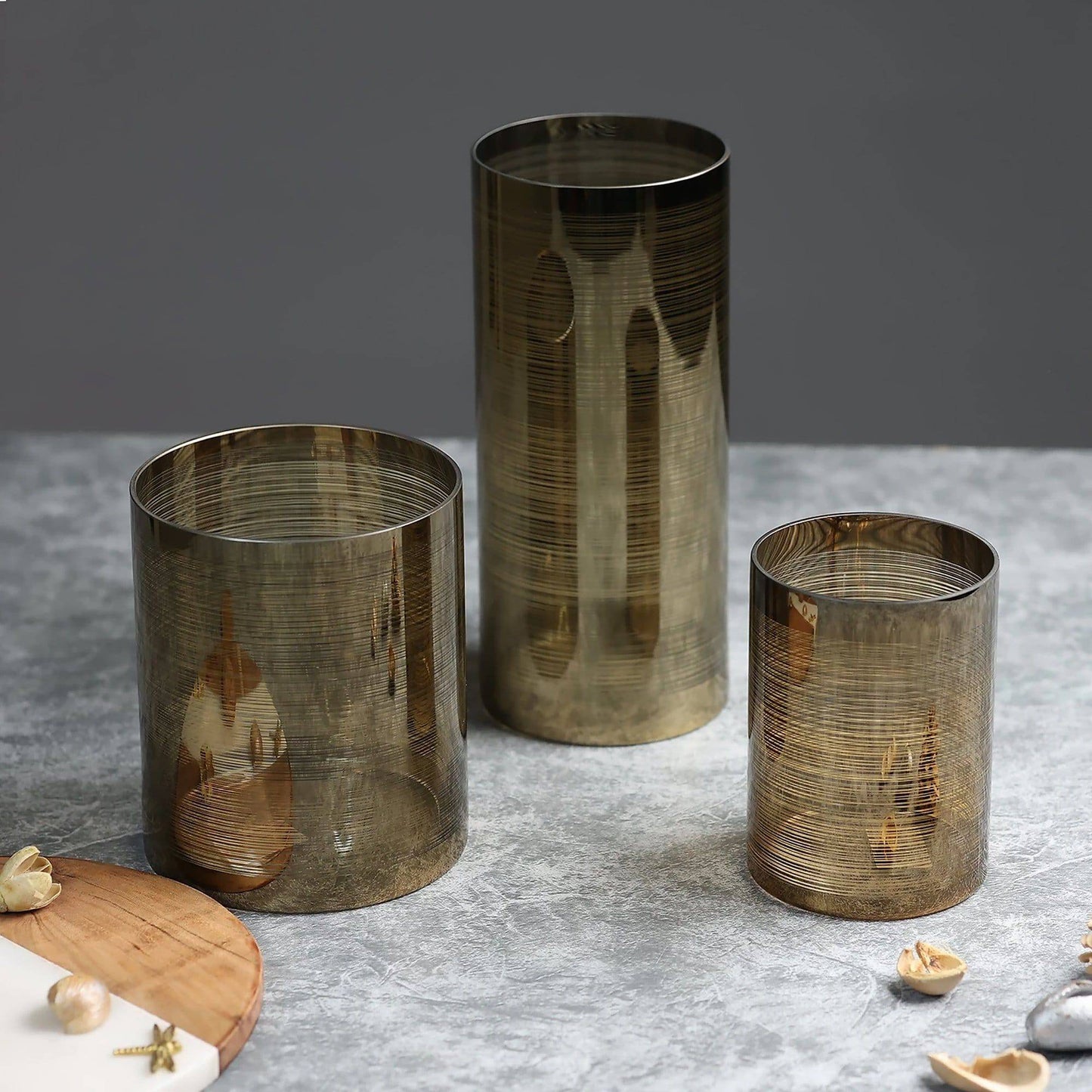 Home Decor Ribbon Golden Glass Vase - The Decor Circle